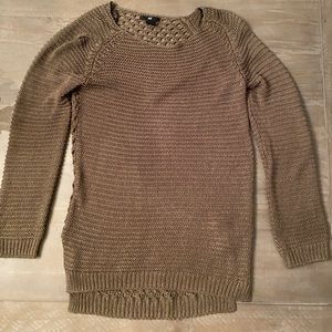H&M olive green tunic sweater with mesh back